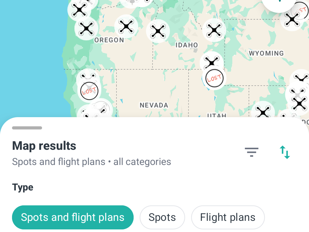 Drone Spot Finder map with community spots
